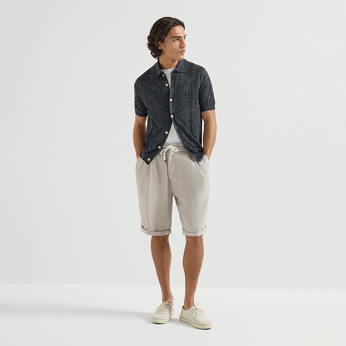 brunello cucinelli linen drawstring shorts